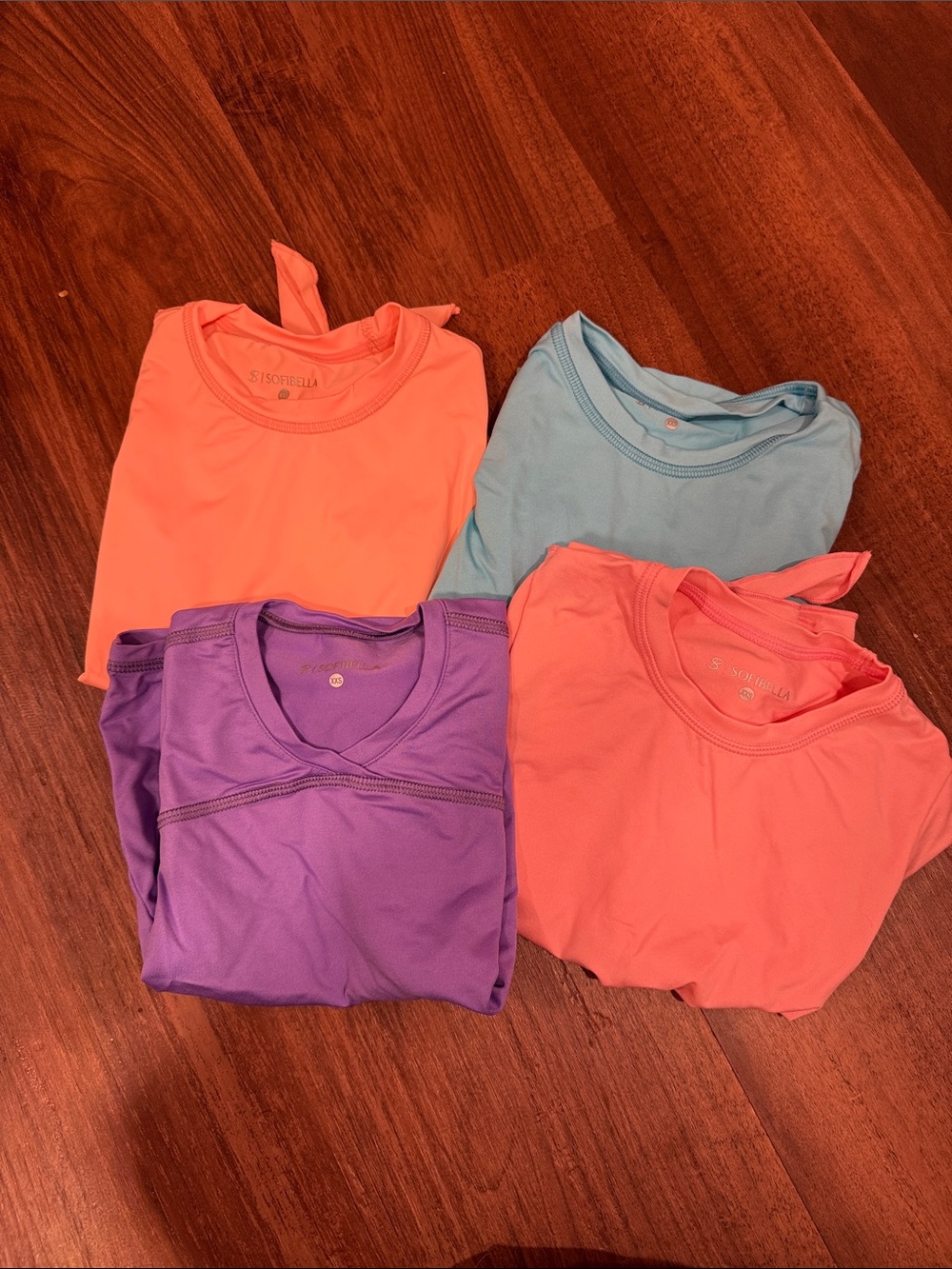 Sofibella Set of 4 Kids Active Tees - Coral, Purple, Light Blue, Orange